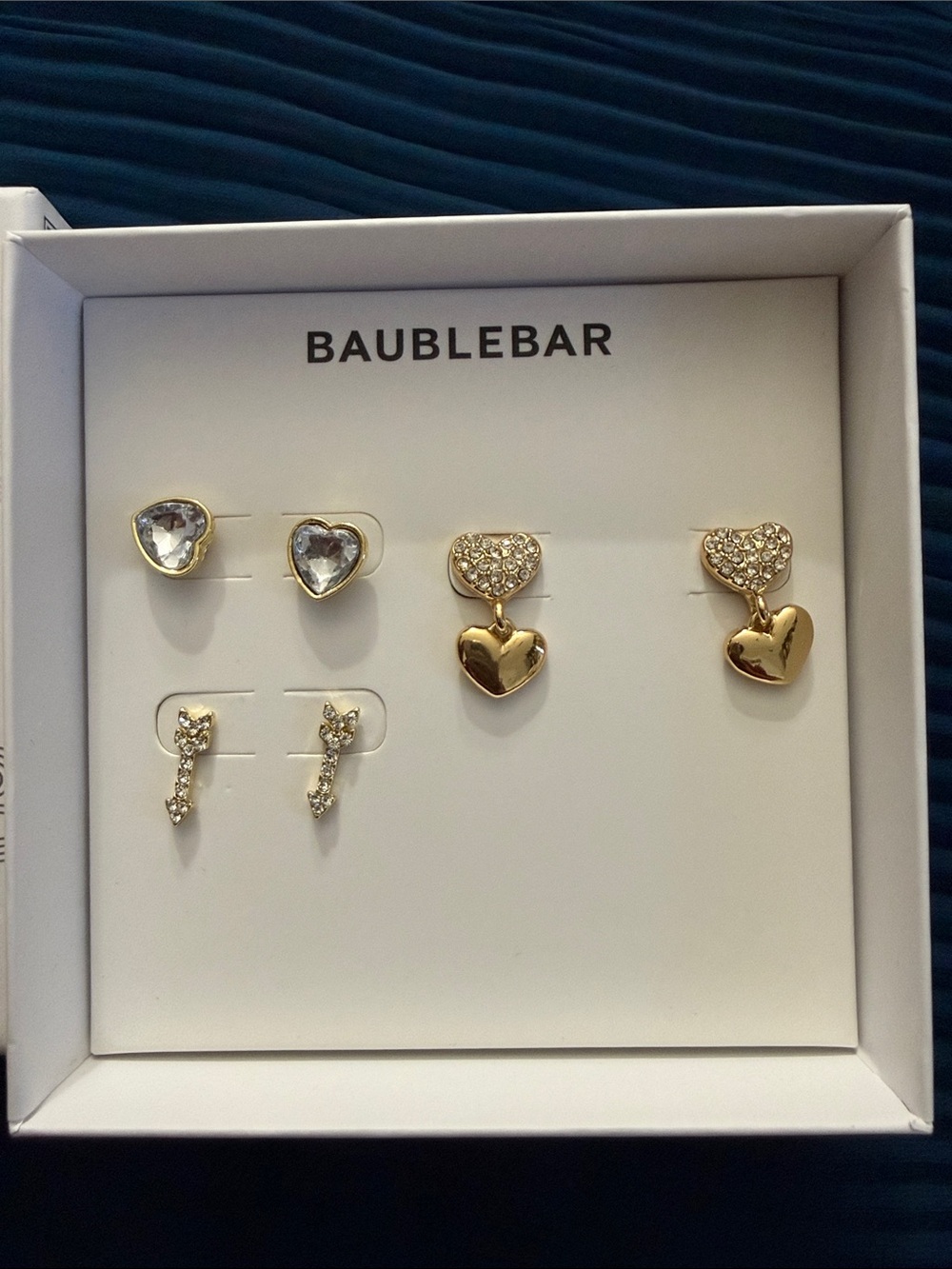BaubleBar Gold Heart & Crystal Trio Earring Set